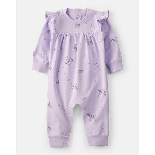 Baby Girl Unicorn Print Cotton Long-Sleeve Jumpsuit - Purple - Carter's | Carter's