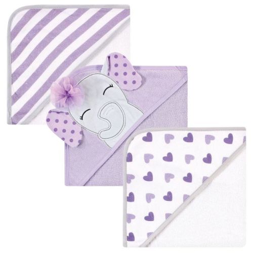 Hudson Baby Infant Girl Cotton Rich Hooded Towels, Purple Dots Pretty Elephant, One Size