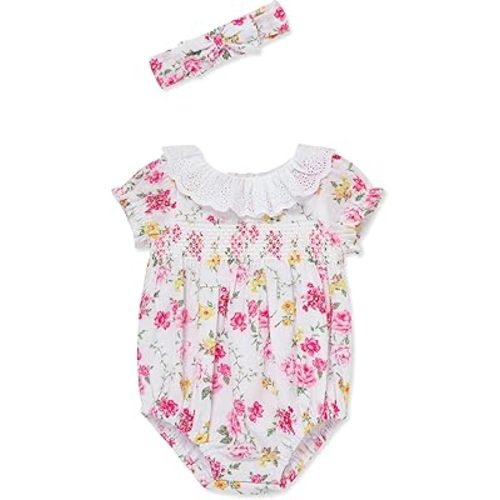 Little Me Clothes for Baby Girls' Woven Romper and Headband Set, 3-12 Months