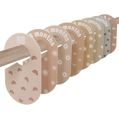 Baby Closet Divider, Baby Wardrobe Organizer, Double-Sided Minimalist Cute Design, Nursery Decor Clothes Hanger Dividers for Sorting 8 Sizes from Newborn to 12+ Months