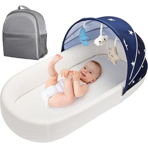 Portable Baby Bassinet- Travel Bassinet for Newborn and Infant, Suitable for Indoor & Outdoor Carry, Lightweight Foldable Washable, Portable Bassinet for Baby Travel, Portable Travel Bassinet, Blue