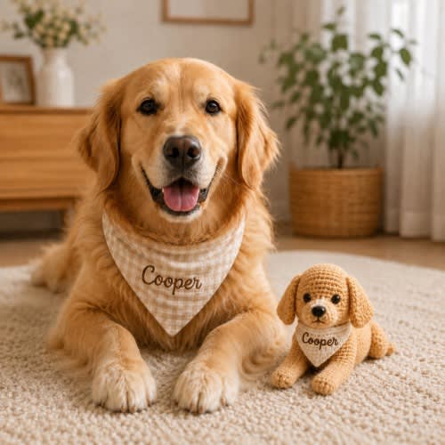 Custom Crochet Dog with Personalized Bandana, Collar & Name l Handmade Dog Replica from Photo l Pet Memorial Gift l Dog Plush