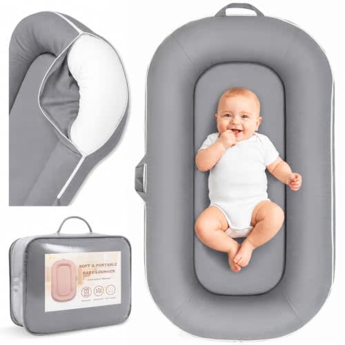 Alened Baby Lounger for Newborns 0-24 Months, Grey Infant Support Cushion