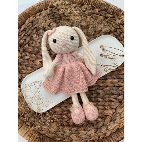 Crochet bunny doll girl, bunny rattle, pink newborn baby girl gift, rabbit plushie