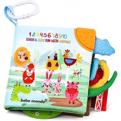 Baby Book Jungle, Crinkle Books for Babies, Touch and Feel Book, Baby Infant Toys 0-6, 6-12, 12-18 Months, Tummy Time Mirror Toy,Peek-a-Boo Cloth,Teething Toys, Baby Shower, Gifts for Boys Grils-Farm