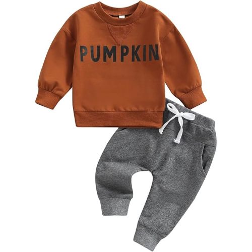 Sasaerucure Infant Toddler Baby Boy Halloween Outfits Long Sleeve Shirts Pumpkin 3-6 months Sweatshirt with Pants 2Pcs Winter Clothes