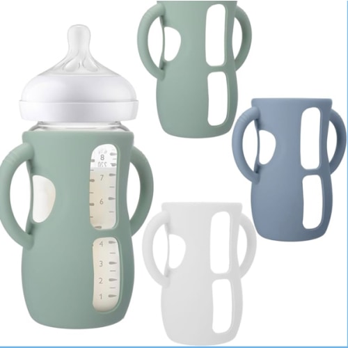 BUSOHA 3 Pack Silicone Sleeves for Avent Baby Bottles - Anti Breakage Baby Bottle Holder with Handle, Compatible with Avent Natural Glass Baby Bottles, 8 OZ