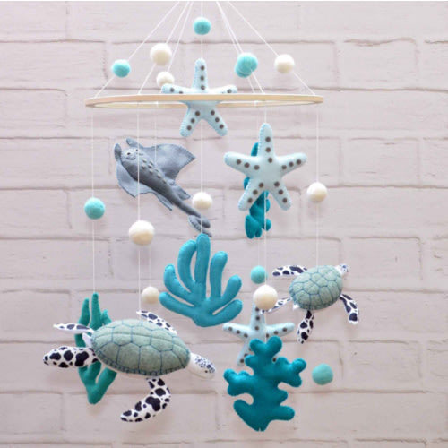 Ocean Baby Mobile for Nursery | Handmade Felt Sea Turtle, Starfish & Coral Crib Mobile - Cozybabywear