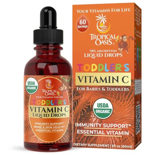 USDA Organic Toddler Vitamin C Drops | Organic Vitamin C Liquid Drops for Toddlers & Babies Ages 1-3 Years | Supports Healthy Immune System | Vegan | Non-GMO | Gluten Free | 60 Servings