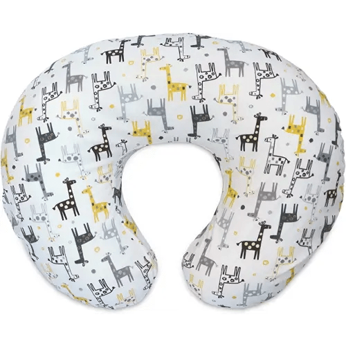 Boppy Nursing Pillow Cover—Original Gray Gold Giraffes Cotton Blend Fabric Fits Bare Naked, Original and Luxe Breastfeeding Pillow Awake Time Only
