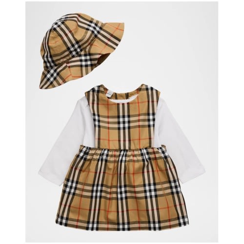 Girl's Check Cotton Three-Piece Gift Set, Size 1M-18M