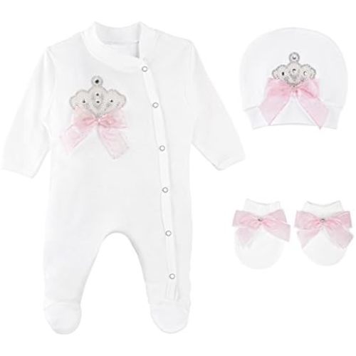 Lilax Baby Girl Jewels Crown Layette 3 Piece Gift Set