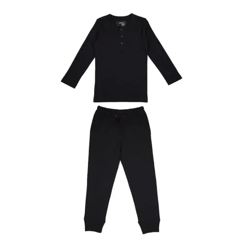 Black | Kids' Organic Thermal Henley & Jogger Set – L'ovedbaby