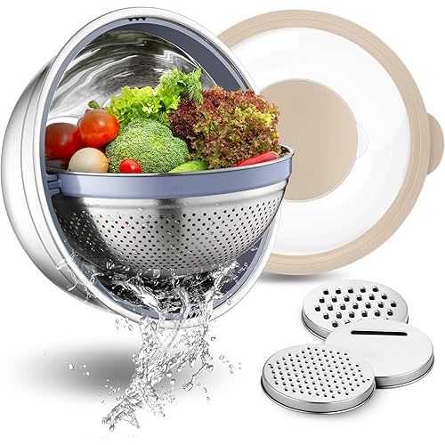Baby Food Prep - 4-In-1 Stainless Steel Colander with Bowl Set, Khaki