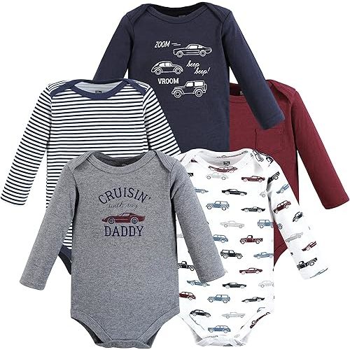Hudson Baby baby-boys Cotton Long-sleeve Bodysuits 5-pack