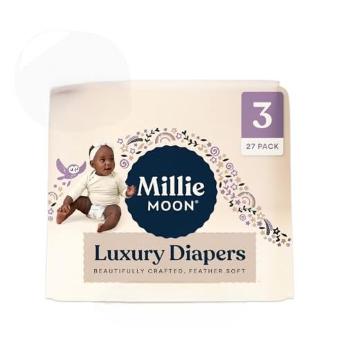 Millie Moon Luxury Disposable Baby Diapers Size 3 I 27 Count I, Ultra Soft CloudTouch Comfort, 12-Hour Leak Protection, Hypoallergenic, Gentle Fit for Sensitive Skin