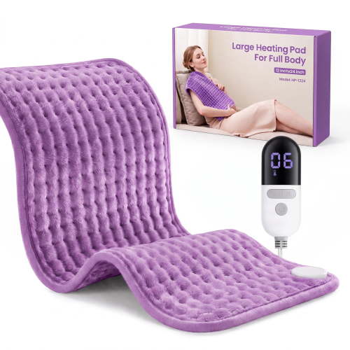 Maxkare 12 x 24 Heating Pad with 4 Heat Settings & Auto Shut-off, for Back Neck Shoulders Stress Relief, Purple