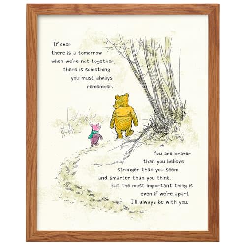 Winnie Wall Art FRAMED - Pooh Kids Room Decor - Boys Room Decor - Little Girls Bedroom Picture - Baby Nursery Decoration - Wall Print for Toddlers - Inspirational Positive Quotes Picture Poster print