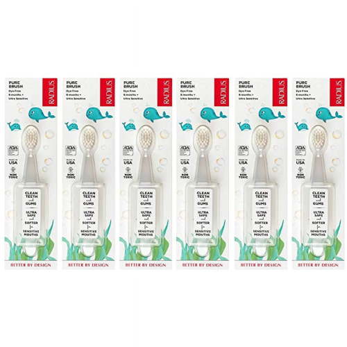 RADIUS Children's Toothbrush Pure Brush Ultra Soft BPA Free ADA Accepted Designed for Delicate Teeth for Kids 6 Months and Up - Clear - Pack of 6