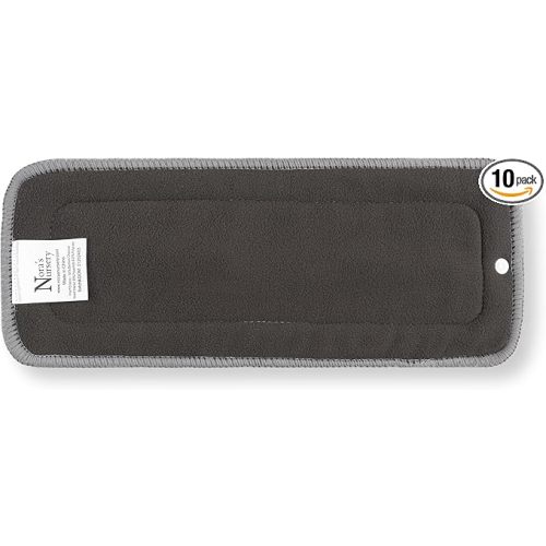 Nora's Nursery 10 Pack Charcoal & Microfiber Inserts with Snap - 5 Layers - Reusable and Absorbent - 13" x 5" Perfect for Any Diaper