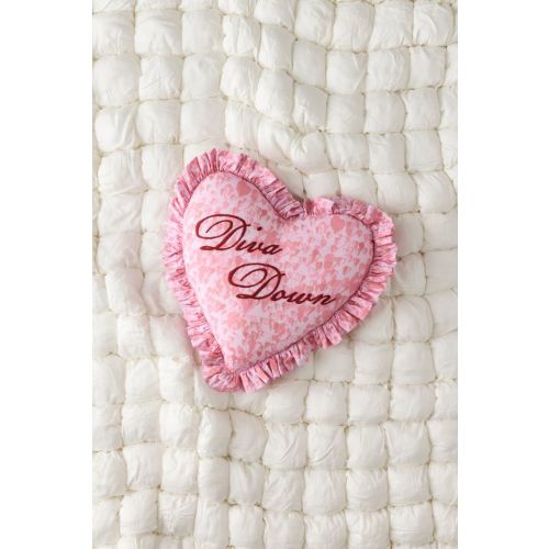 Diva Down Embroidered Heart Ruffle Throw Pillow