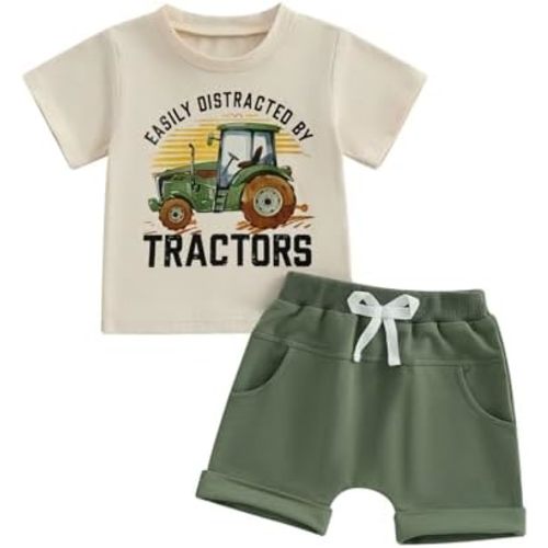 Toddler Baby Boy Clothes Summer Trucks Tractors T-Shirt Shorts Set