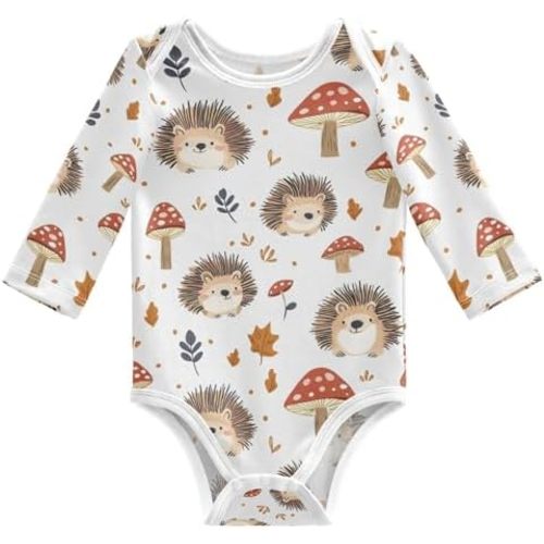 vvfelixl Baby Bodysuits Hedgehogs in Forest Long Sleeve Cotton Baby Clothes for Boys Girls 0-3M