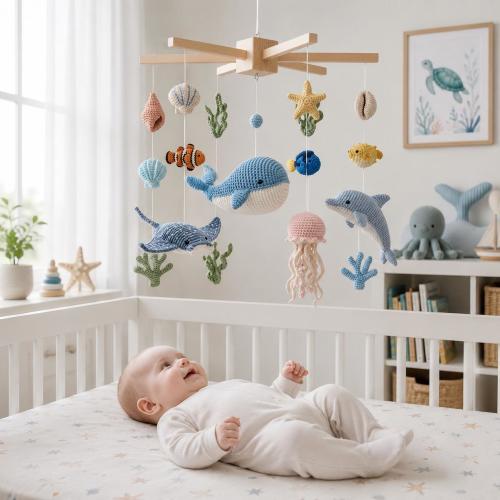 Crochet Ocean Baby Mobile, Handmade Sea Animals Crib Mobile, Nautical Nursery Decor, Whale Mobile, Baby Shower Gift, Handmade Baby Mobile