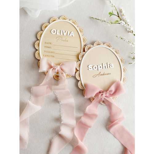 Lace Crown Newborn Name Sign, Bow Ribbon Baby Name Announcement, Baby Hospital Sign, Wooden Milestone, Baby Shower Gift, Baby Nursery Decor