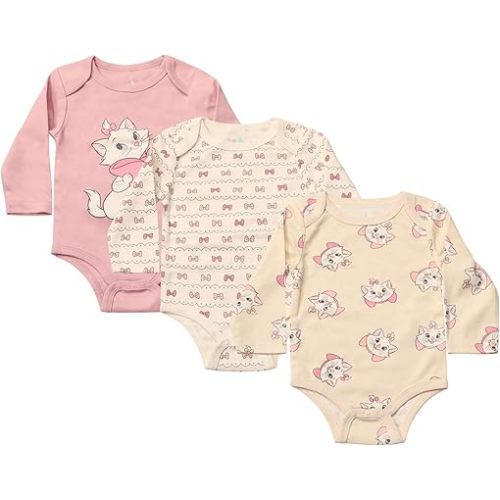 Magic Threadz Disney Clothes Baby Girls Bodysuit 3-Pack – Minnie Mouse & Marie from The Aristocats Bodysuits Newborn - Infant