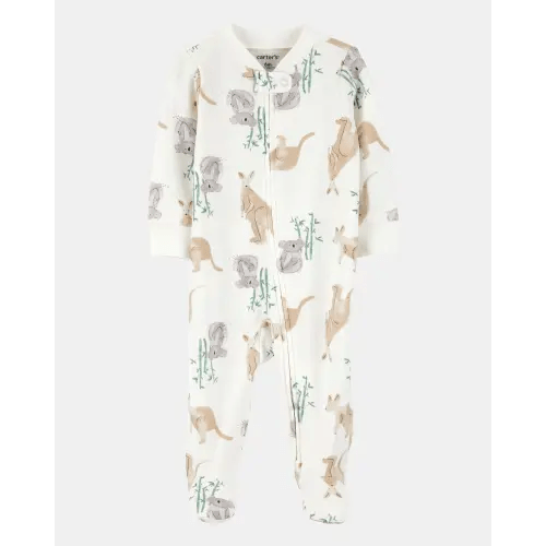 Baby Girl Kangaroo 2-Way Zip Cotton Sleep & Play Pajamas - Ivory | Carter's