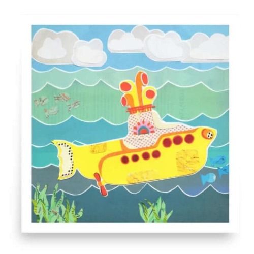 beatles wall art print | beatles-themed kids room | yellow submarine beatles poster | colorful wall decor | colorful kids bathroom decor