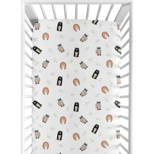 Sweet Jojo Designs Gender Neutral Baby Fitted Crib Sheet Woodland Pals Beige Grey Black and White