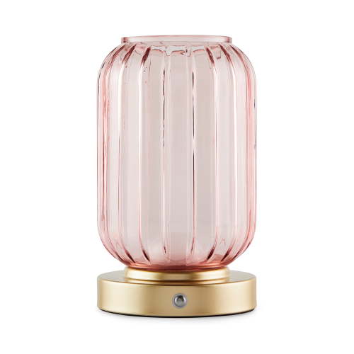 Mainstays by Becky G. & Alejandra 8.5" Rechargeable Mimosa Pink Ribbed Glass Uplight, Gold Metal Base