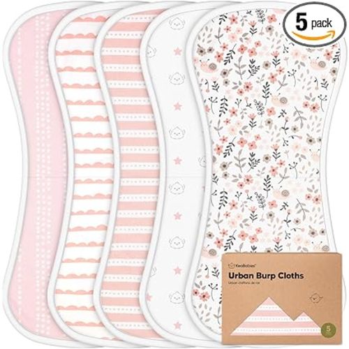 Organic Burp Cloths Baby Boy & Girl - 5-Pack Super Absorbent Cotton Burping Cloths for Babies, Soft & Plush Newborn Spit Up Rags, Infant Towels for Milk Spit Up, Unisex, Large 21" x 10" (Sweet Charm)