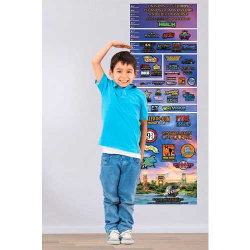 Universal Studios, Islands of Adventure and Epic Universe Orlando Ride Height Requirements Poster Growth Chart (Waterproof & Tear Resistant)