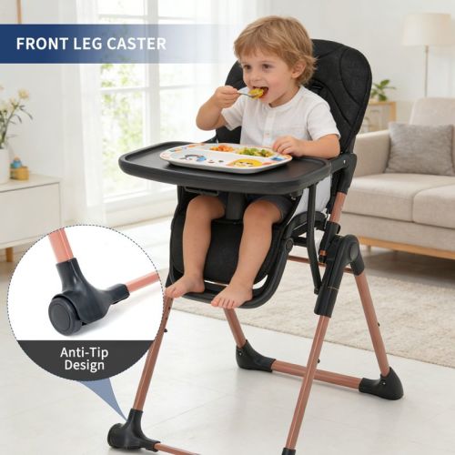 Foldable High Chair for Baby – Portable Travel High Chair 3-in-1 Adjustable Feeding Chair with Double Removable Trays, for 6-36 Months