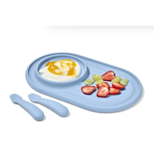 OXO Tot Textured Suction Plate & Spoons Set, Dusk, Baby Led Weaning Supplies
