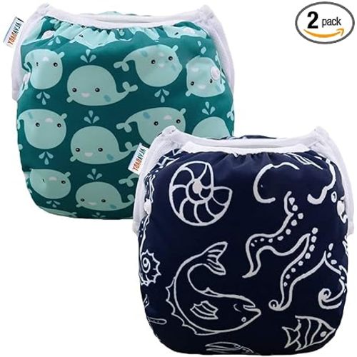 ALVABABY Swim Diapers 2pcs Baby & Toddler Snap One Size Reusable Adjustable Baby Boys' Swim Diapers for Swimming Lessons SW18-21