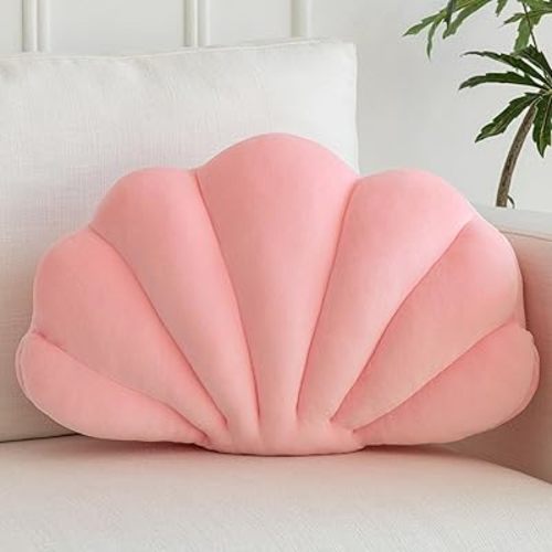 Shell Pillow, Shell Shaped Decorative Throw Pillows with Velet for Couch Bed, Cute Seashell Beachy Room Decor Aesthetic Throw Pillows for Bedroom Living Room