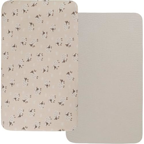 Onacosht Muslin Bassinet Sheets 2 Pack, 35"x20", Sheep and Fog