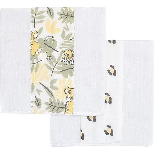Disney Lion King Simba White, Yellow, and Green 2Pk 100% Cotton Muslin Burp Cloths