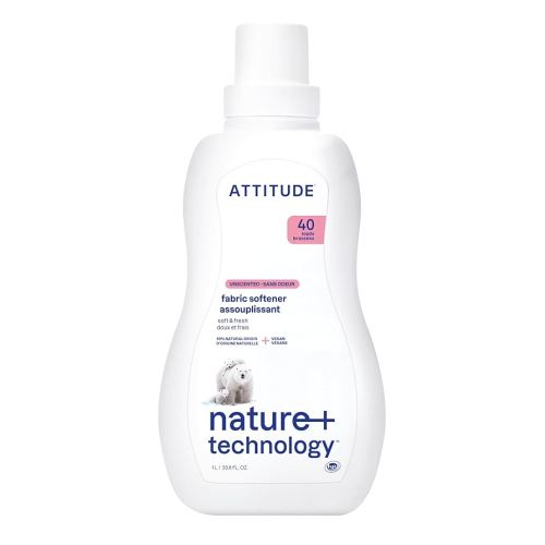 ATTITUDE Liquid Fabric Softener, Plant-Based & Vegan, HE Compatible, Naturally Derived, Unscented, 40 Loads, 33.8 Fl Oz