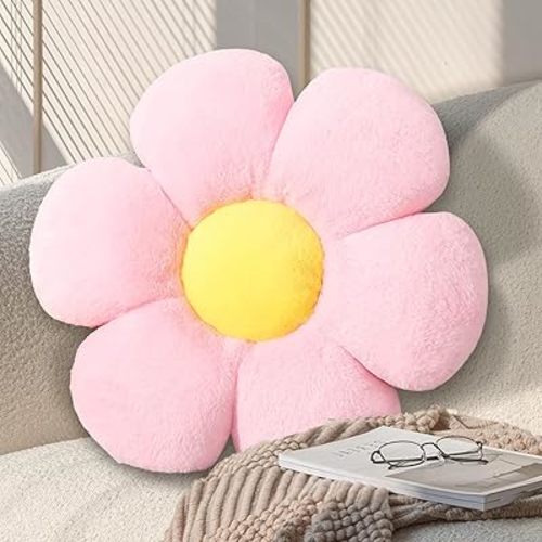 17.7 Inch Pink Flower Pillow – Daisy Shaped Cute Decorative Throw Pillow, Soft Floral Seating Cushion Floor Pillows for Sofa, Bed, Chair & Room Decor