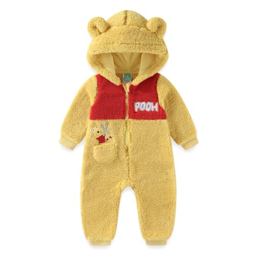 Disney Winnie the Pooh Baby Boys Sherpa Hooded Romper Coverall for Infants