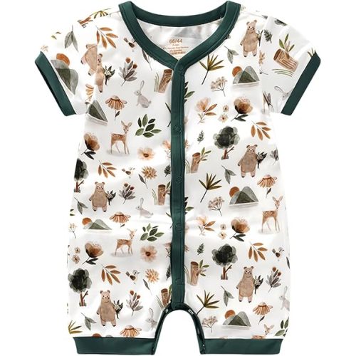 BINIDUCKLING Baby Summer Romper 95% Viscose Made from Bamboo, 5% Spandex Buttery Soft Snap Up Jumpsuits Newborn - 24 Months