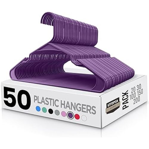 Utopia Home Plastic Hangers 50 Pack - Perfect Space Saving Clothes Hanger - Durable and Strong - Perfect Closet Organizers with Shoulder Grooves (Purple)