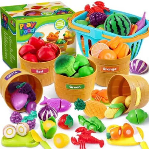 Joyfy Play Food Set for Kids Kitchen, Color Sorting Toy Food for Boys & Girls, Learning Toys Pretend Play Fake Food Toy for Toddlers aged 2 3 4 5 6