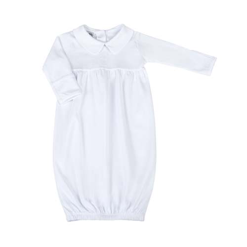 Blessed Embroidered Collared Unisex Long Sleeve Gown - White