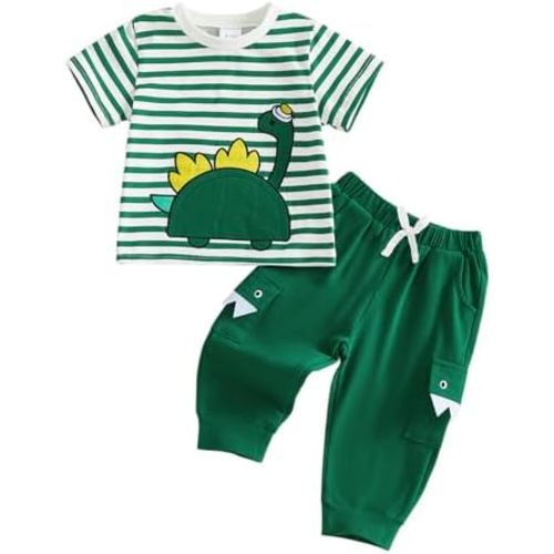 Sasaerucure Infant Toddler Baby Boy Summer Outfits Short Sleeve T-shirt Dinosaur Shirts with Pants 2Pcs Clothes Set